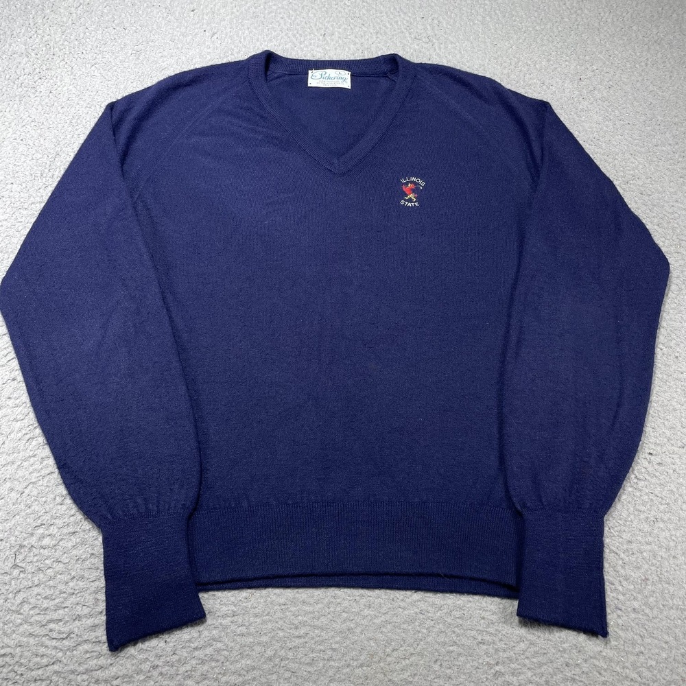 Vintage Illinois State Sweater Mens Large Blue NCAA College Pickering V Neck USA